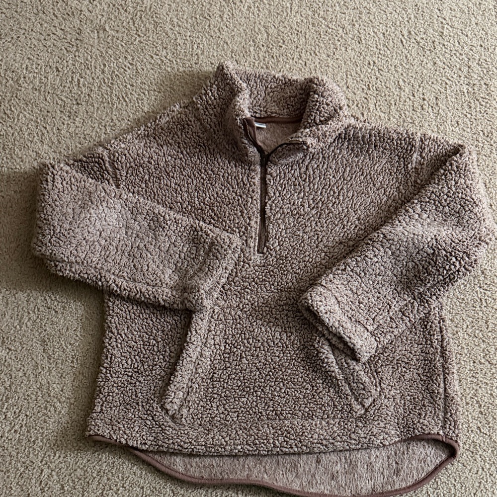 Cozy Brown Sherpa Women Quarter Zip Up